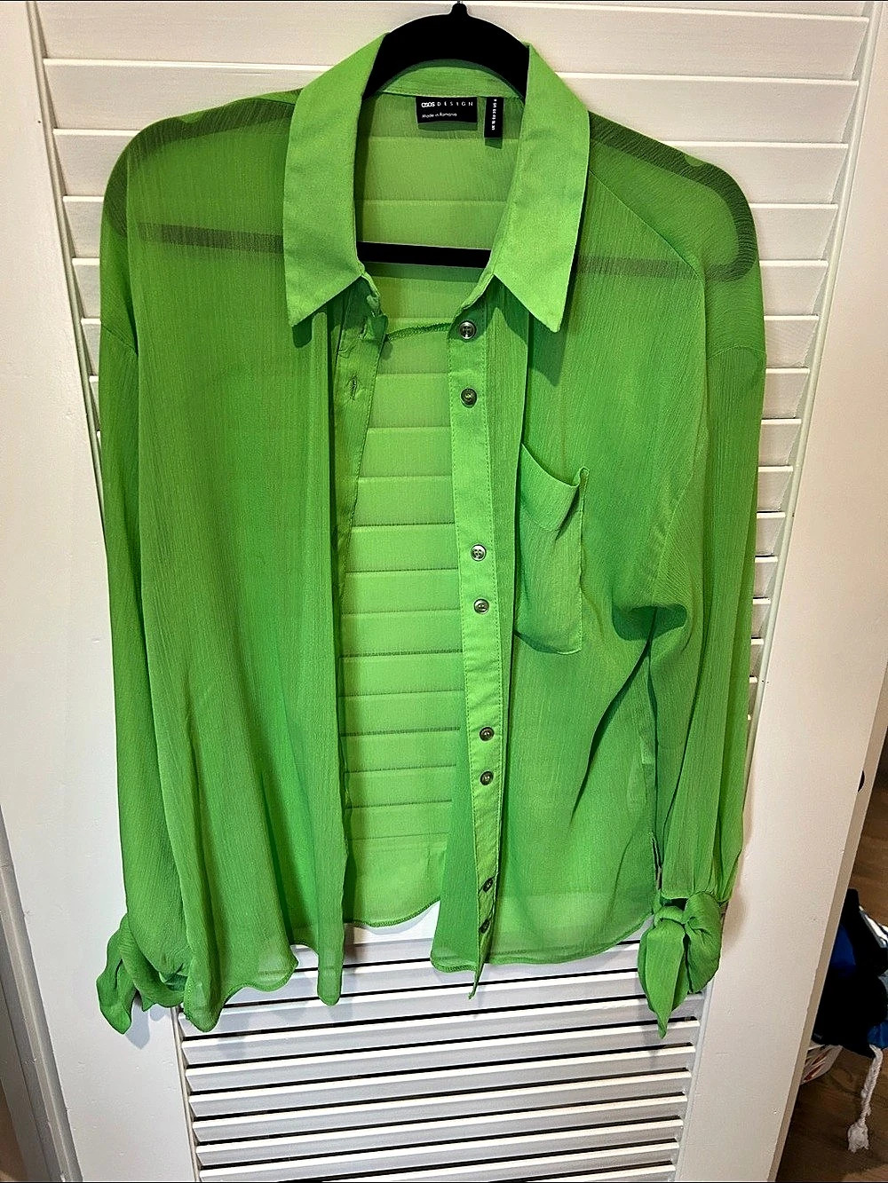 ASOS Sheer Button Front Blouse in Green Like New